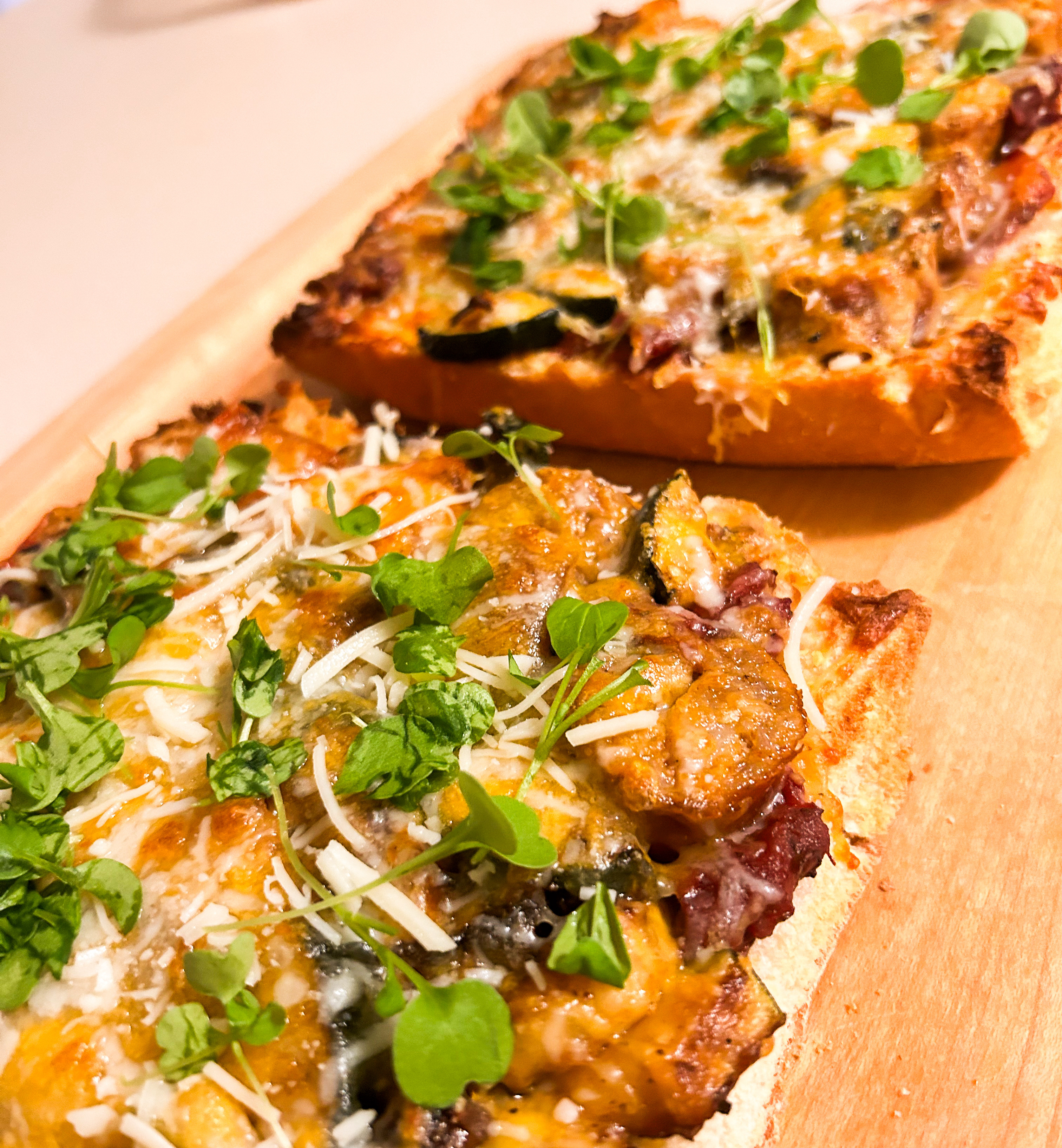 Grilled Farmers Market French Bread Pizzas